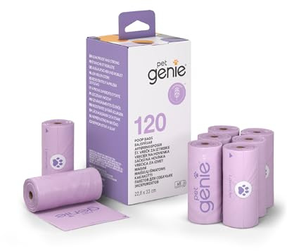 Dog Poo Bags on a Roll - Leakproof, Thick & Lavender Scented (120 Count, 8 Rolls) - Pet Genie On-The-Go