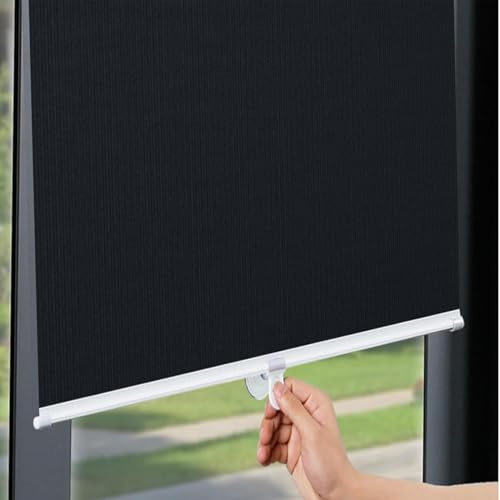 Opaco Retráctiles Persiana Enrollable con Ventosa Negro Estor Enrollable Opaca,Cortinas Blackout Protección UV, Estores Temporales Portátiles para Ventanas y Puertas,Solarium Baño Oficina
