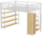 SogesPower Hochbett 140x200 cm in Weiß Metallbett mit integriertem Kleiderschrank und Sicherheitsumrandung, bis 120 kg belastbar rutschfeste Treppe