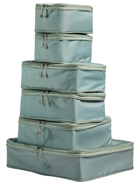 ANTLER - Compression Packing Cubes, Set of 6 Essential Packing Cubes for Suitcases and Backpacks - Holiday, Travel & Accessories Organiser, Easy Clothes and Shoe Storage - Mist Blue