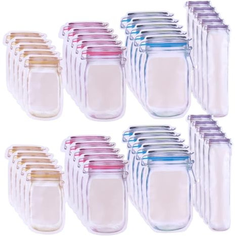 Mason Jar Bottle Bag Reusable Seal Spice Storage Bag Leak-proof Self Seal Snack Fresh for Picnic 40PCS (S M L Tall) Spice Storage Bags