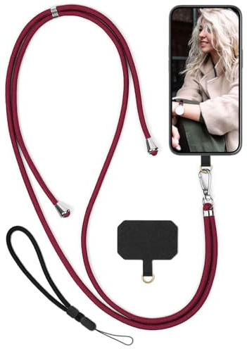 moex Unleash für Xiaomi 15 Ultra Handyband zum Umhängen ohne Hülle, Handykette Universal mit Karabiner, Handy Band abnehmbar, Kette mit Pad für Handyhülle, Rot, Silber