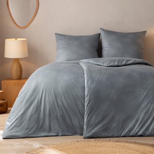 ESTELLA Jersey Bettwäsche Set, 135x200 cm + 80x80 cm, 840 - Graphit | 100% Baumwolle, trocknerfest, bügelfrei, Mako Interlock Jersey, Deutsche Markenqualität, Garantie Reißverschluss