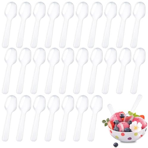 500 PCS Cleared Plastic Mini Dessert Spoons, Clear Mini Ice Cream Spoons Perfect for Jelly Pudding Yogurt Ice Cream Cakes and Appetizers (Clear)