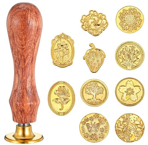 Ouligay 10 Stück Siegelstempel Set Klassischer Wachssiegel Stempel Set mit Holzgriff, Siegelwachs Stempel Kit, Siegelwachsstempel, Wachs Siegelstempel Kit für Einladungen Umschläge Briefe Geschenk