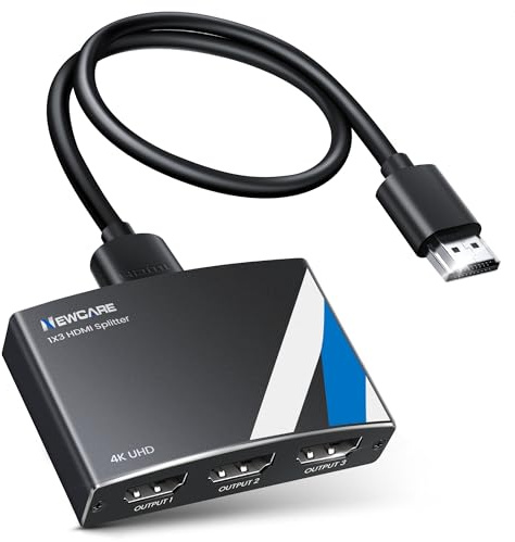 NEWCARE HDMI Splitter 1 in 3 Out, 4K HDMI Splitter 1 in 3 Out Gleichzeitig, Hdmi Verteiler 1 in3 Out, hdmi Splitter 3 Monitore Gleichzeitig Full HD HDTV Blu-Ray DVD, Fire Stick (NOT Extended Display)