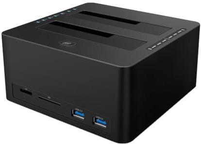 Estación de acoplamiento de disco duro Sata3.0 a USB 3.0 de 2 ranuras para lector de tarjetas de 2.5 y 3.5 discos