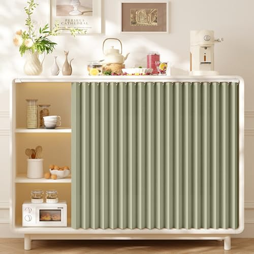 Aeovot Vorhang Küchenschrank, Staubdichter Schrank Vorhang Schrankvorhang Zum Schieben Selbstklebend, Verdunkelung Privatsphäre Kunstleinen Küche Regal Vorhang für Schrank Bücherregal(Grün,120x80 cm)