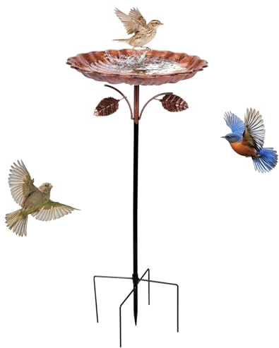 Zorplex Abreuvoir Oiseaux Extérieur, Grand Métal Bain d’Oiseaux Antigel avec Base Stable 5 Broches, Bassin Décoratif Résistant Hiver pour Oiseaux Sauvages, Jardin, Terrasse et Balcon
