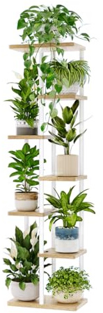 Bamworld Tall Plant Stand Indoor, 7 Tier Plant Shelf for Multiple Plants, Tiered Flower Pot Stands for Patio Garden Balcony Living Room Bedroom, White