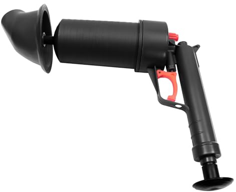 Pulitore di scarico pneumatico con pressione 4 bar – Set di pressurizzazione WC con 4 ventose per la rimozione di blocchi in WC, lavandino e doccia, 28,5 x 28 cm, nero
