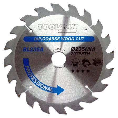 TCT Circular Saw Blade 235mm x 30mm x 20T Professional Toolpak