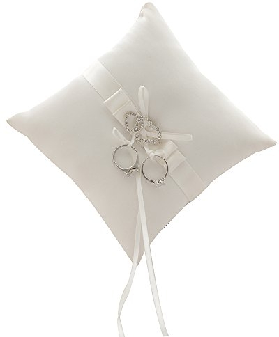 Awtlife - Cuscinetto per fedi nuziali, con 2 cuori in strass, avorio, 17,8 cm (7”)
