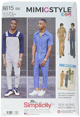 Simplicity 8615Pattern 8615 Men's Vintage Jumpsuit and Overalls, Paper, White, BB (44-46-48-50-52)