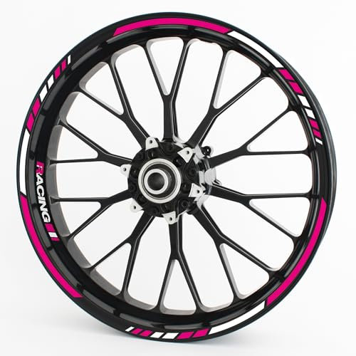 Felgenrandaufkleber im RS Design - Vorgekrümmt für 20 bis 24 - Felgenaufkleber - Für Motorrad, Auto & mehr - Farbe: Pink Design 1