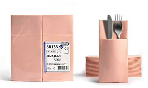 AROBA 100x Airlaid Besteckservietten (Rosa, 39x40 cm) - Hochwertige Serviettentaschen - Fertig gefaltete Bestecktaschen - Stoffähnliche Airlaidservietten