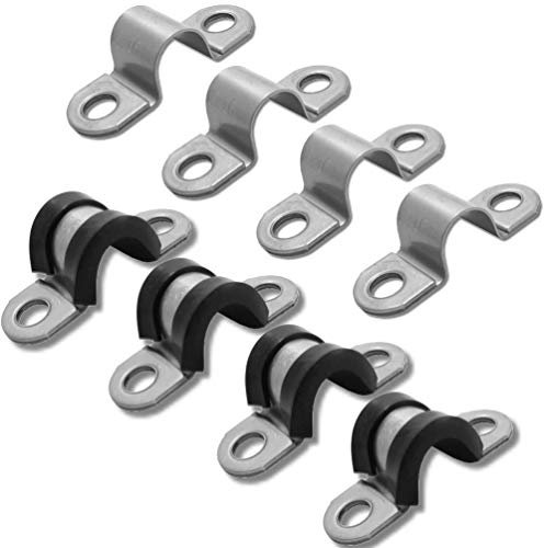 Versandbox24 Rohrschelle Edelstahl 16 mm Bügelschelle W5 Doppellasche U Schelle Rohr Halterung A4 (10er Set mit Gummieinlage)