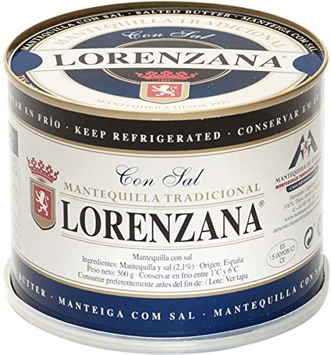 Mantequilla asturiana tradicional LORENZANA con sal.(varios formatos).Envío GRATIS 24h. (Lata de 500gr)