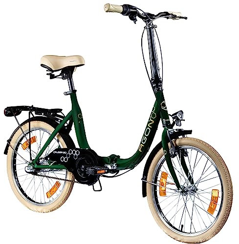 AGON Klappfahrrad 20 Zoll Faltrad Klapprad Fahrrad Cruiser 20 StVZO Beleuchtung (grün)