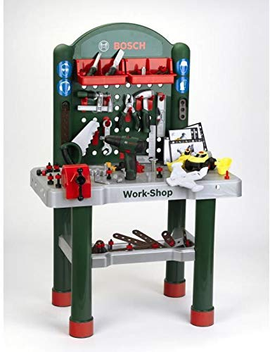 Theo Klein 8713 Bosch Work-Shop Werkbank mit Mechanik-Schrauber und Baufahrzeug