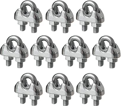 New Marine Lot de 10 serre-câbles en acier inoxydable - Pour câble métallique de 8 mm - Résistant à l'eau de mer - Inoxydable (8 mm)
