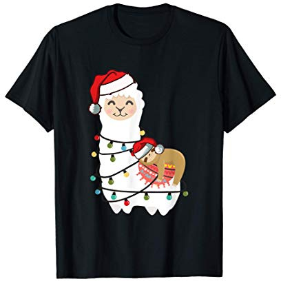 Faultier schläft auf Lama Alpaka Süßes Christmas Weihnachten T-Shirt