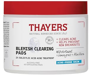 Thayers Blemish Clearing Acne Pads, Salicylic Acid Acne Treatment for Face, Pore Reducing, Exfoliating, and Soothing Skincare, Witch Hazel Toner Pads, 60 Ct