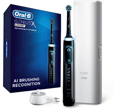 Oral-B Genius X Limited Rechargeable Electric Toothbrush with 1 Replacement Brush Head, Travel Case, Midnight Black