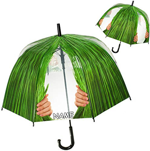 alles-meine.de GmbH Automatik - großer Regenschirm - grünes Gras/Wiese - mit Guckloch - inkl. Name - Ø 82 cm - für Erwachsene & Kinder - durchsichtig & durchscheinend - transpa..