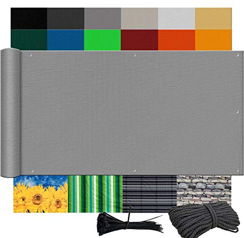 Ziligengsheng Balkon Sichtschutz Ohne Bohren, Blickdichte Balkonverkleidung Balkonabdeckung Wetterfest UV-Schutz 100% Schutz der Privatsphäre für Balkon Garten Hellgrau 75x900cm