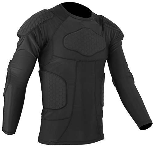 FastUU Sportschutzjacke, gepolstertes Kompressionshemd für Männer, Verdickter Schutz gegen Brustschutz Langarm-Sportanzug, Strumpfhose Fußball Basketball Skitraining Schutzausrüstung Schwarz(L.)