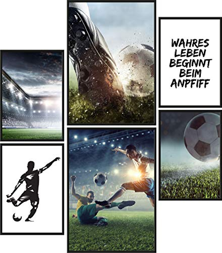 Papierschmiede® Mood Poster Set Fußball, Bilder als Wanddeko, Wohnzimmer & Küche, 2x DIN A4 und 4x DIN A5, Sport Kicker Anpfiff - ohne Rahmen