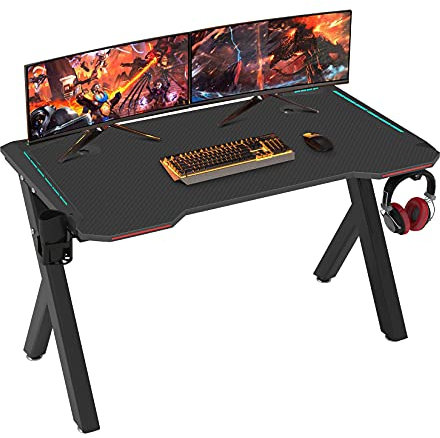 FATIVO Gaming Tisch mit LED PC Tisch, Schreibtisch Gaming groß mit Getränkehalter und Kopfhöreranschluss Computertische 120×60×73cm Schwarz