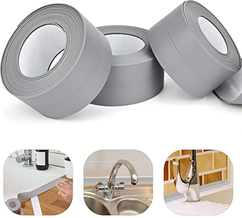 3 Rollen Dichtband Selbstklebend, 38mm X 3,2m Wasserdicht Klebeband Dichtungsband, Wannendichtband Schimmelbestendige Dichtungsstreifen Flexibel Dichtband für Dusche/Küche/Badezimmer/Toilette (Grau)