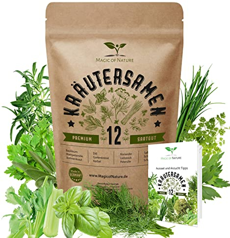 Set di semi di erbe aromatiche BIO | 12 varietà di semi di erbe aromatiche da cucina, balcone, giardino o orto rialzato