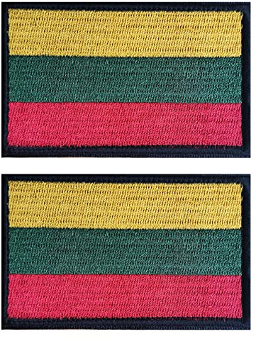 2 Stück AliPlus Litauen-Flagge-Aufnäher, bestickte taktische militärische Moral-Aufnäher, Applikator-Verschluss mit Haken und Schlaufe