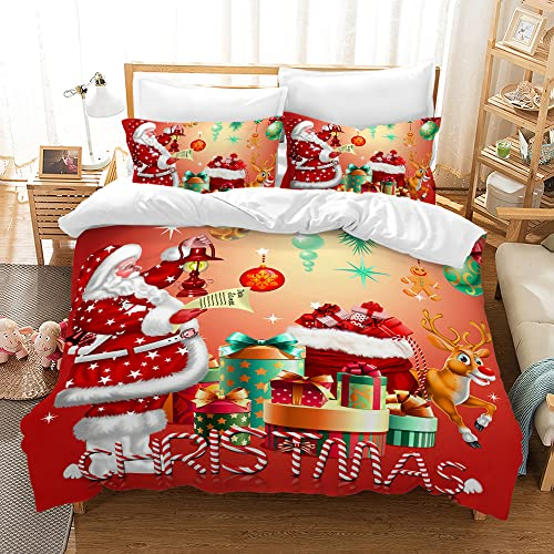 PQCXXA Weihnachten Bettwäsche Set für Jugendliche Kinder Santa Claus und Elch Muster Bettbezug Set mit Reißverschluss und 2 Kissenbezug 50x75cm (Weihnachtssüßigkeit, 135x200cm)