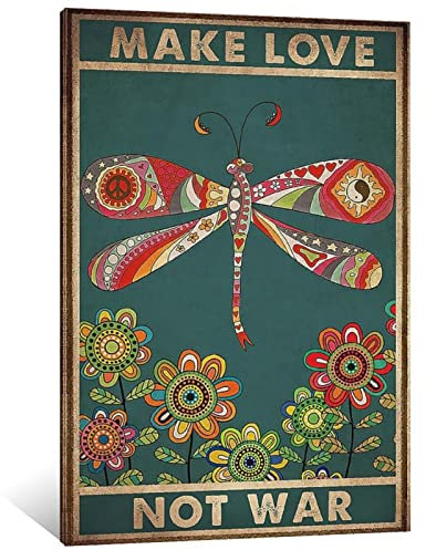 Make Love Not War Libelle bunte Wandkunst für Heimdekoration, Einweihungs-Poster, dekorative Malerei, Leinwand, Wandkunst, Wohnzimmer, Poster, Schlafzimmer, Gemälde, 40 x 60 cm