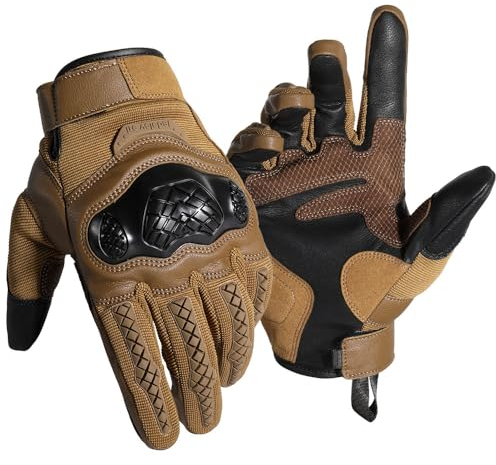 WTACTFUL Motorradhandschuhe Herren Damen, Touchscreen Motorrad Handschuhe Herr für Motorradrennen, Taktische Handschuhe, Mountainbike Radfahren, Motorradfahren, Motorcross, Fahrradhandschuhe Braun L