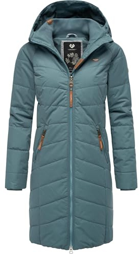 Ragwear Damen Wintermantel warmer wasserdichter Steppmantel lang mit Kapuze Dizzie Coat Grey Gr. XXL