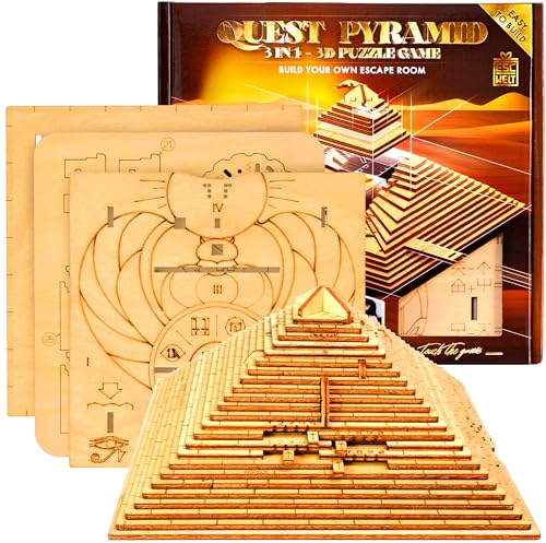ESC WELT Quest Pyramide 3D Puzzle Game - 3 in 1 Puzzle Box Modellbau Escape Room- Holzpuzzle & Holzrätsel für Ostern - Geschenkbox Knobelspiel - Rätselbox für Kinder und Erwachsene 3D Holzpuzzle