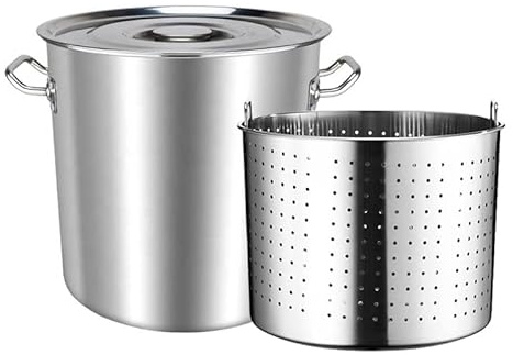 Large Crawfish Seafood Boil Pot Heavy Duty Stainless Steel Turkey Fryer Pot Tamale Steamer Pots with Strainer Basket for Lobster Crab Boil and Shrimp Boil,30L/27Qt