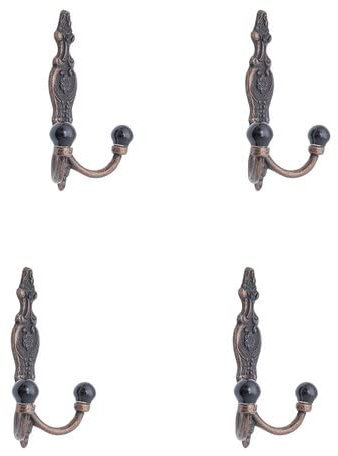 Knober 4 X Doppelhaken | Gardrobenhaken | Kleiderhaken | Vintage Stil Eisen | Antik Look | weiße Keramikkugeln