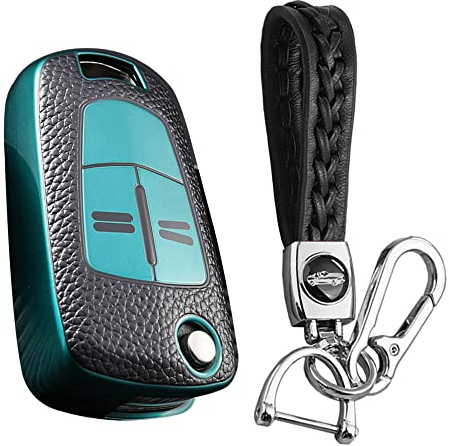 KUNIO Klapp Autoschlüssel Hülle Passt für OPEL Corsa Astra J Vectra Zafira Antara Tigra Adam Insignia Mokka Schlüsselhülle TPU Leder-Textur Schlüsselanhänger Schlüsselcover Schutzhülle Grün