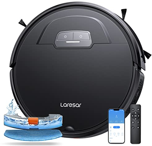 Laresar Robot Aspirapolvere Lavapavimenti, Aspirapolvere Robot da 4500Pa con Auto Carpet Boost, Robot Ultra Sottile per Peli di Animali Gomestici, Controllo Smart App, Funziona con Alexa-Evol 3