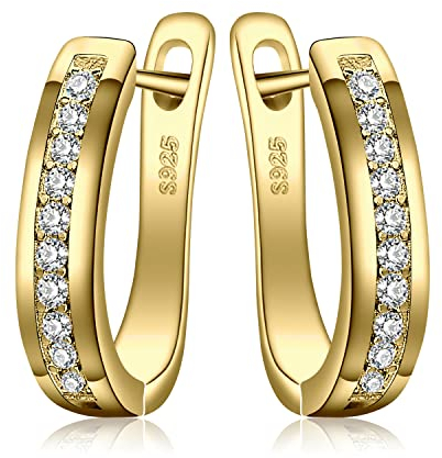 JewelryPalace Creolen Silber Damen Ohrringe, 925 Sterling Silber Creolen mit AAA Zirkonia, Klein Schlafen Kreolen,Huggie Hoop Ohrringe Sterling Silber Simulierter Diamant Schmuck Set Frauen Vergoldet