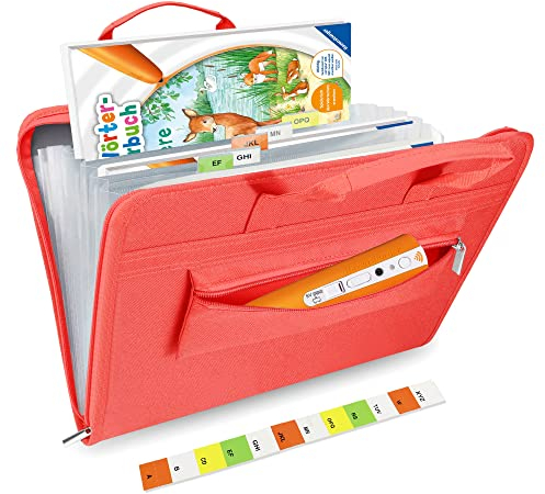 Tasche für Tiptoi Stift, und für 1-5 Tiptoi Bücher, Rot Organizer für TipToi Starterset Kinder Elektronisches Spielzeug, mit Tasche für Tiptoi Puzzle, Geburtstagsgeschenk für Mädchen ab 3 Jahren
