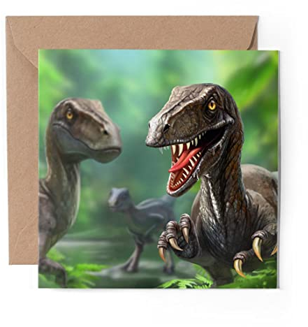 Tarjeta Felicitacion Cumpleaños, 1 Tarjeta de Felicitación (Inserto de Foto) – Grupo de Caza de Dinosaurios Velociraptor – Celebración Aniversario #15756
