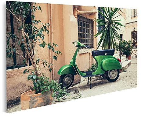 islandburner Bild auf Leinwand Grüner Motorroller Vespa Lehnt An Der Wand Italiens Alte Italienische Straße Bilder Wandbilder Poster
