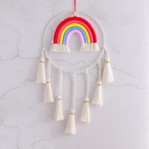 FANXIYA Regenbogen Wandbehang Kinderzimmer Handgewebte Makramee Regenbogen Wanddeko mit Ball Boho für Kinderschlafsaal Deko Bohomian babyzimmer (Bunt 4)